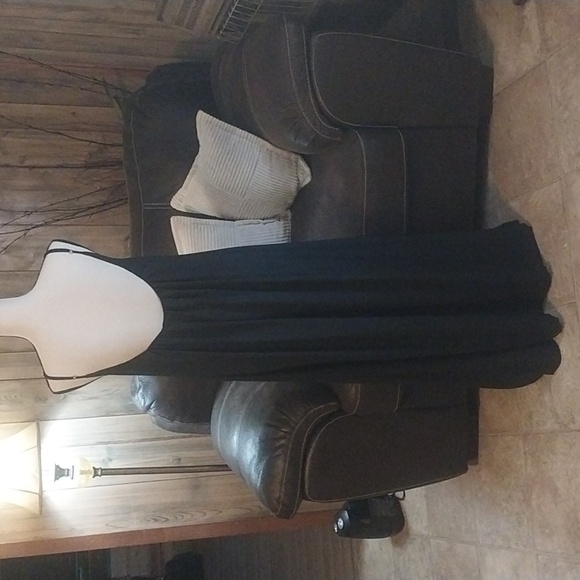 Black MuMu Maxi Dress- Black Slip with Maxi Dress Transparent Satin Scoop Back M - Picture 5 of 8